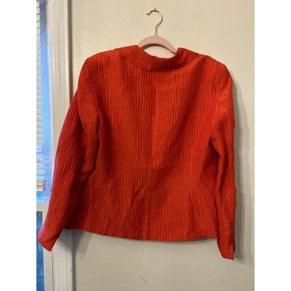 Jones New York Womens Size 12 Button Up Linen Blazer Bright Orange